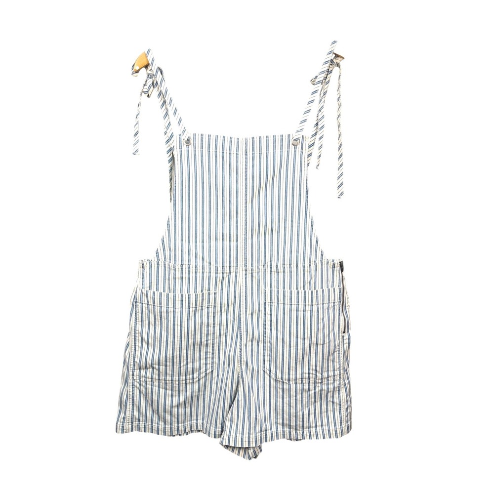 J.Crew Blue White Hickory Stripe Tie Strap Shortalls Romper Womens